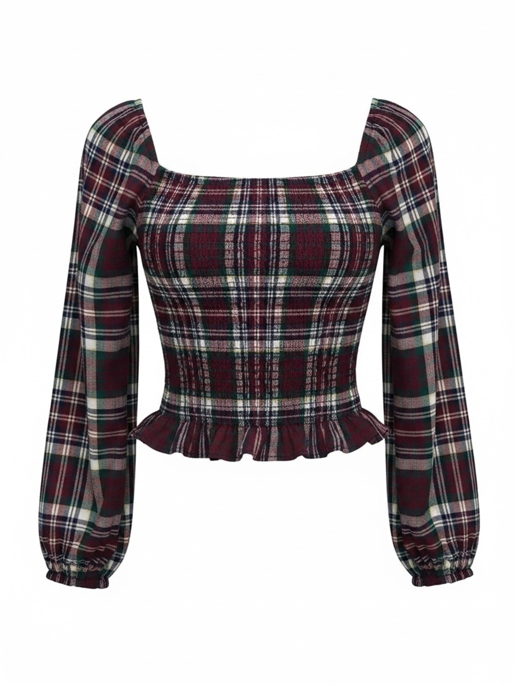 SO (Good for Life) by Kohl’s Cropped Square Neck Plaid Top Bur/White SZ S